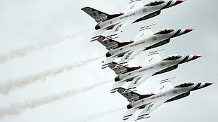 four white aircrafts, aircraft, General Dynamics F-16 Fighting Falcon, US Air Force