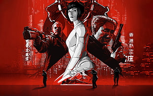 Scarlet Johanson poster, Ghost in the Shell, Scarlett Johansson, Kusanagi Motoko, Batou HD wallpaper