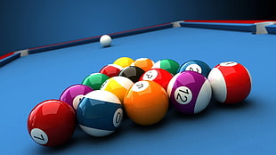 pool table set, billiard balls, pool table, ball, colorful HD wallpaper