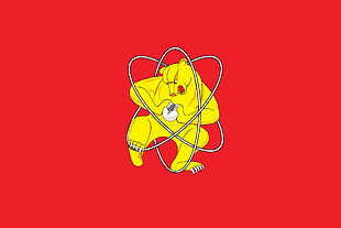 yellow bear illustration, Grizzly bear, minimalism, humor, atoms HD wallpaper