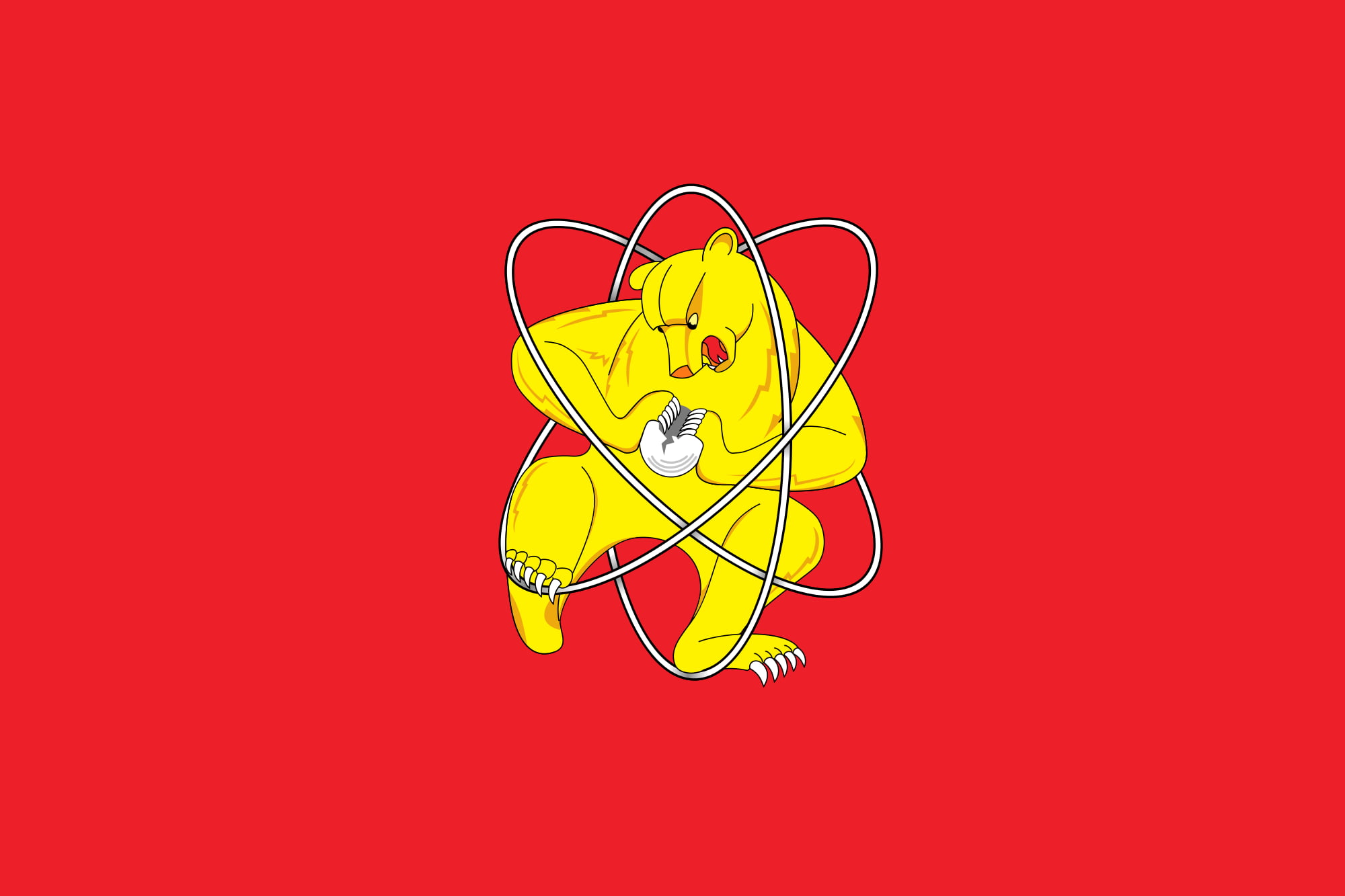 yellow bear illustration, Grizzly bear, minimalism, humor, atoms