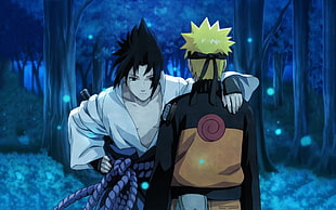 Uchiha Sasuke and Uzumaki Naruto, anime, Japanese Art, Uzumaki Naruto, Naruto Shippuuden HD wallpaper