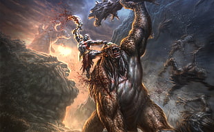 God of War killing cyclops digital wallpaper, video games, artwork, Kratos, God of War III HD wallpaper
