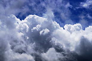 white and gray clouds, clouds, sky, blue