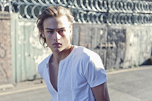 Hollywood actor in white t-shirt