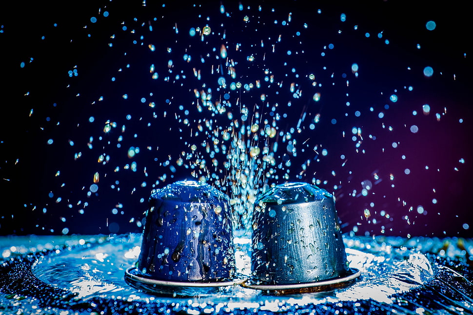 two black and blue cups HD wallpaper