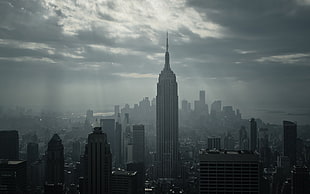 Empire State Building, New York City, cityscape, clouds
