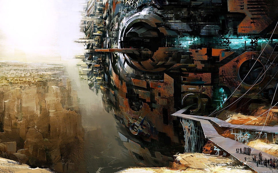 brown and grey spaceship digital wallpaper, concept art, Guild Wars 2, science fiction, artwork HD wallpaper