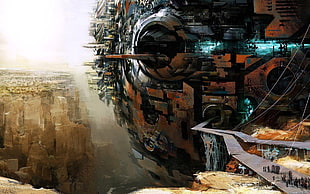 brown and grey spaceship digital wallpaper, concept art, Guild Wars 2, science fiction, artwork