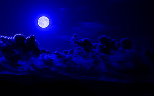 full moon, sky, night, clouds, Moon