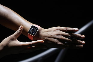 space gray Apple Watch, watch, arms, hands, Apple Watch