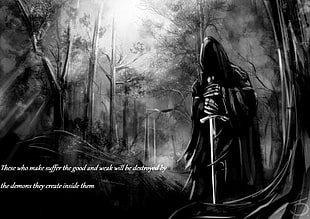 hooded warrior with text overlay, death, quote