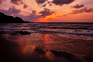 blue ocean, beach, sunset, sea, waves HD wallpaper