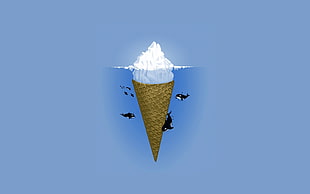 illustration of ice cream on cone surrounded by killer whales