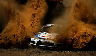 white and red rally car, dirt, sport , Rally, car