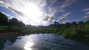 Minecraft application screenshot, landscape, Minecraft, shaders