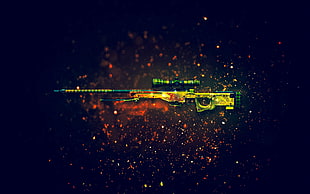 green and yellow AWM sniper rifle illustration HD wallpaper