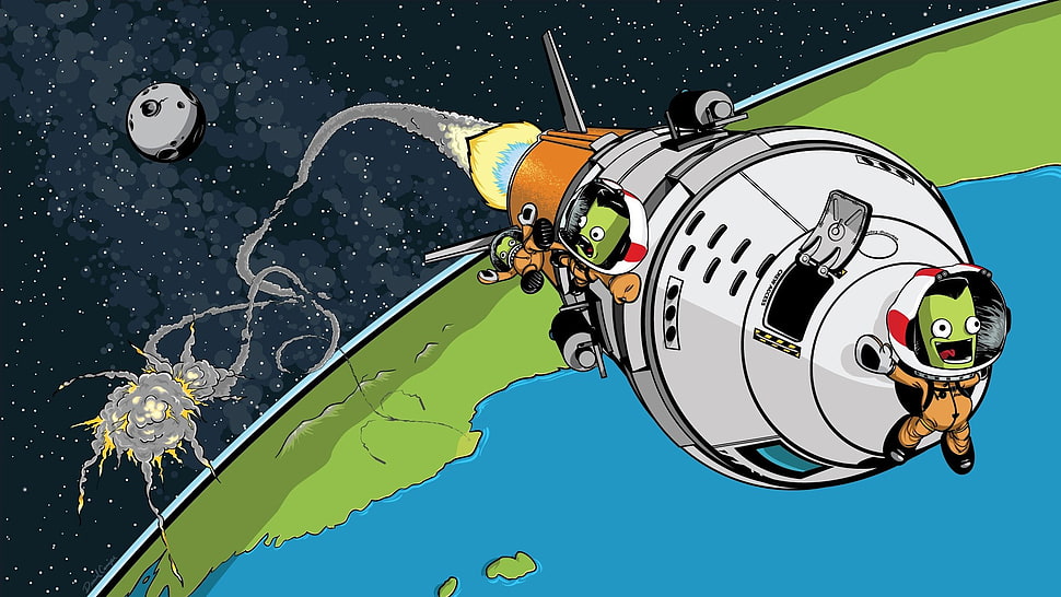 astronaut on space wallpaper, Kerbal Space Program, Launch, crash, rocket HD wallpaper
