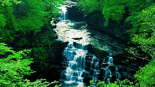 waterfalls, nature, landscape, waterfall, edited HD wallpaper