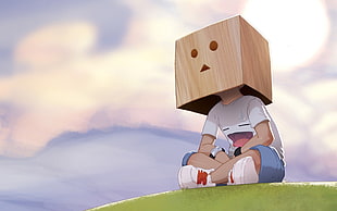 white and blue wooden table, Danbo