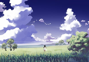 female anime character in the middle of open field