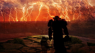 light storm digital wallpaper, Fallout 4, Earth, apocalyptic, dog