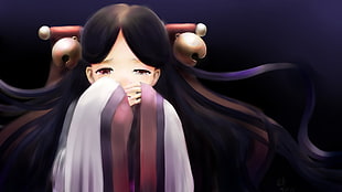 black hair girl anime illustration HD wallpaper