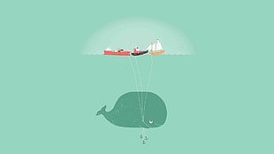 boats and whale illustration, whale shark, minimalism HD wallpaper