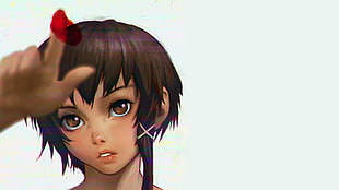 short-haired female anime character, Ilya Kuvshinov, drawing, blood