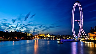white feres wheel, London, cityscape, London Eye, ferris wheel