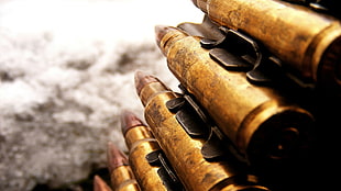 brass-colored bullet magazine, gun, TV, photography HD wallpaper