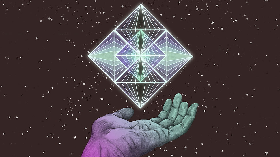 person's left hand illustration, space, hands, geometry HD wallpaper