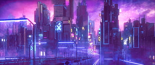 city animated digital wallpaper, cyberpunk, neon HD wallpaper