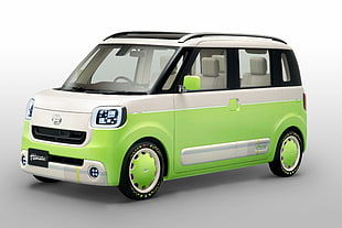 white and green mini van