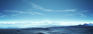 white and blue abstract painting, landscape, multiple display
