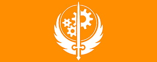 white and orange sword with wings logo, Fallout