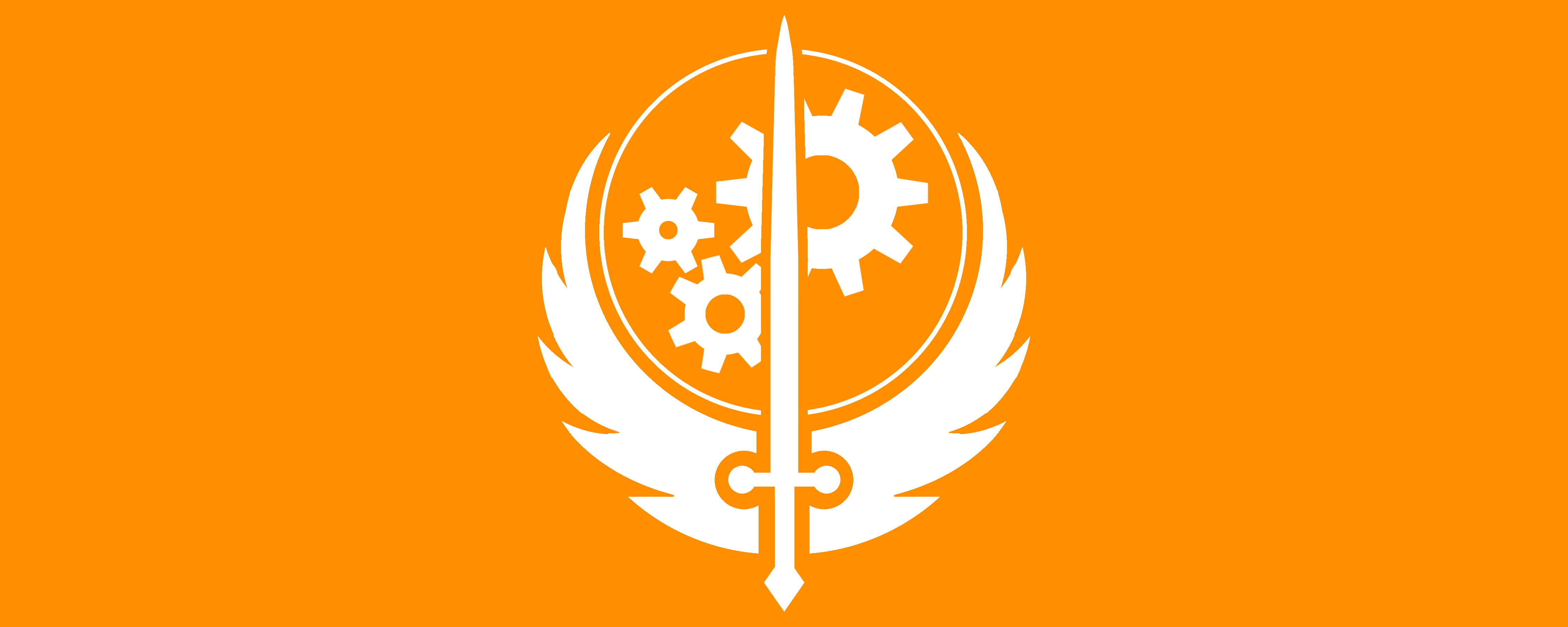 white and orange sword with wings logo, Fallout