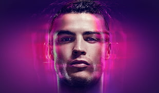 man's face in purple background