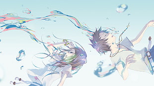 male and female anime characters wallpaper, anime, underwater