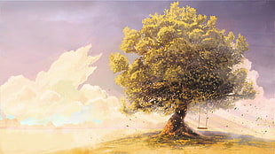 painting of green tree with swing