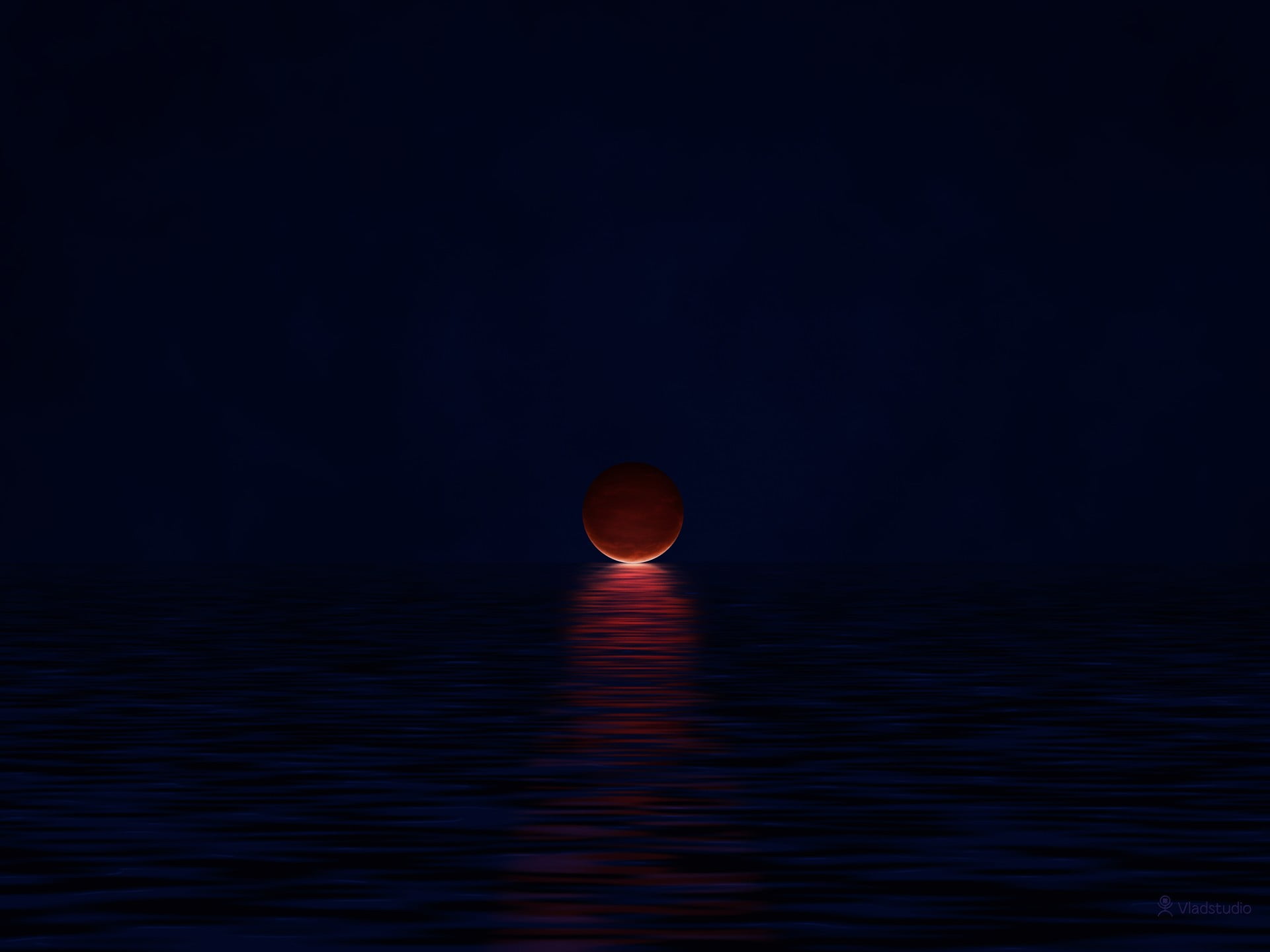 red blood moon, minimalism, pixel art, Vladstudio