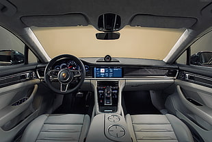 car interior displaying car stereo, control panel and steering wheel HD wallpaper