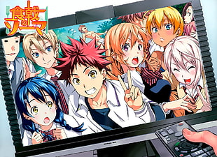 gray flat screen TV, Shokugeki no Souma, anime, Ibusaki Shun, Aldini Isami