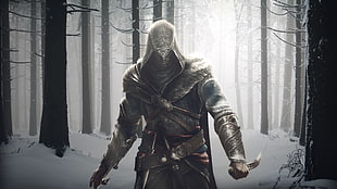 Assassin's Creed digital wallpaper, Assassin's Creed, snow, hidden blades, Ezio Auditore da Firenze