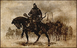 armored archer riding horse painting, warrior, Mount and Blade, archer, video games