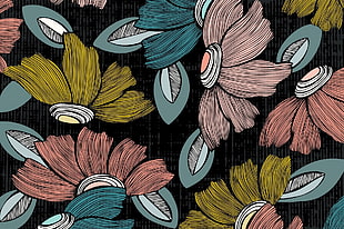 multicolored floral tapestry, flowers, artwork, abstract
