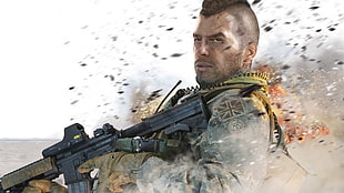 man in army uniform holding rifle HD wallpaper