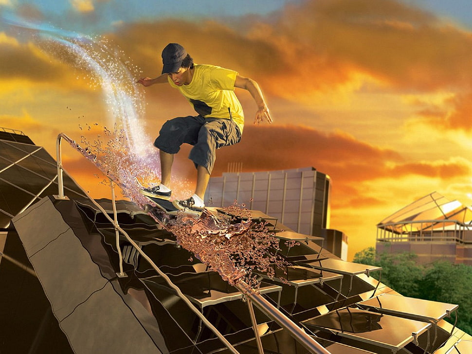 man skiing on rails HD wallpaper