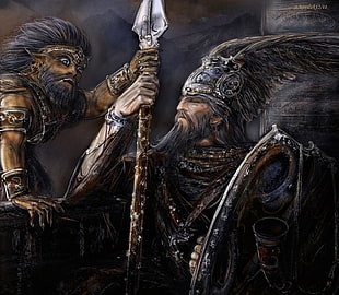 two men painting, painting, Vikings, mythology, fantasy art