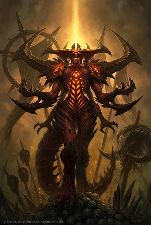 demon character graphic wallpaper, Diablo III, demon, skull, Diablo
